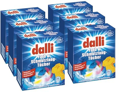 dalli® Farb- & Schmutzfangtücher I 6 x 15 Waschladungen (90 Waschladungen) I Farbschutz & Schmutzfänger für jede Wäsche | 6er Pack
