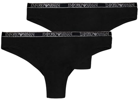 Emporio Armani Women's Essential Studs 2-Pack Brazilian Half Slip, Black, XL, Schwarz, XL