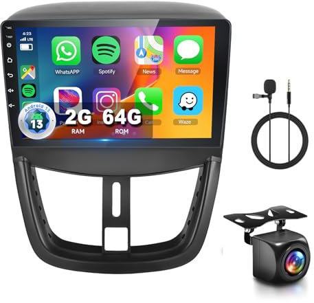 【2+64G】 Hodozzy Carplay Autoradio pour Peugeot 207 2005-2015, 9 Pouce Touchsreen avec Android Auto/DSP/WiFi/GPS/RDS/FM/Bluetooth/USB