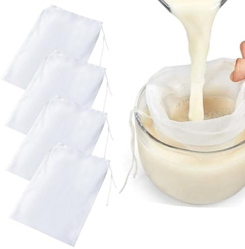 4 Pezzi Garza Alimentare, Filtrante Latte Vegetale, Sacchetto Filtro, Borsa Per Latte Di Noc, Panni da Formaggio per Filtrare Non Sbiancato Garza Ultra Fine Lavabile Panno Filtrante