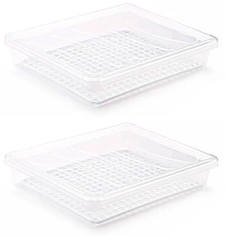AC - Pack de 2 Bandeja frigorífica de Almacenamiento con Tapa y Rejilla, plástico, Reutilizable, descongelar Alimentos, Fabricado en España - 4 litros - 35 x 27,5 x 6,5 cm - Transparente