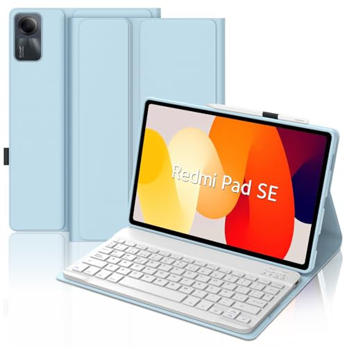 WAVATA Funda con Teclado para Xiaomi Redmi Pad SE 2023, Desmontable Español Ñ Teclado con Funda Protectora para Redmi Pad SE 11 2023, Azul Cielo