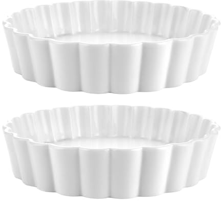 WOPPLXY Lot de 2 moule a tarte, 28 cm plat a tarte Antiadhésif en Céramique, Hauteur 6cm (Blanc)