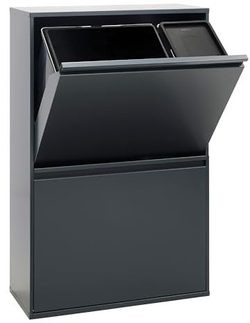 ARREGUI Basic CR604-B2 Poubelle de Recyclage Cuisine 4 Bacs | 23+11+17+17L (68L) | Poubelle Tri Sélectif 4 Rangements | Meuble Poubelle en Acier 4 Seaux | avec Seau de 23L pour Emballages | anthracite