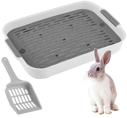 Rabbit Toilet with Sand Scoop, Plastic Rabbit Litter Tray Convenient, Pet Hamster Toilet, Animal Litter Box Toilet for Bunny, Rabbits (WHITE)