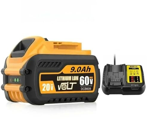 Batterie DCB200 MAX Flexvolt compatible avec les outils électriques Dewalt (20 V/60 V, 18000 mAh) (DCB606, 205, DCB206, DCB209, DCB182)(9Ah 1pcs-EU charger)