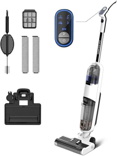 W12 Aspirateur Balai sans Fil 3-en-1, Aspirateur Eau et Poussiere Intelligent, Nettoyage en Un Seul Passage des sols durs, Nettoyage dans Les Angles, Auto-Nettoyage Automatique, Conception légère