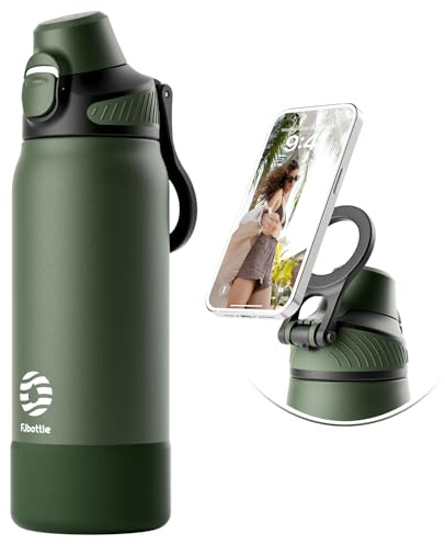 Fjbottle Borraccia Termica con Cannuccia, Manico Magnetico Porta-telefono + Doppio Sistema di Bevuta Bottiglia Sportiva 1L/700/600ml - Apertura con 1 clic/Senza BPA/Perdite per Palestra, Yoga