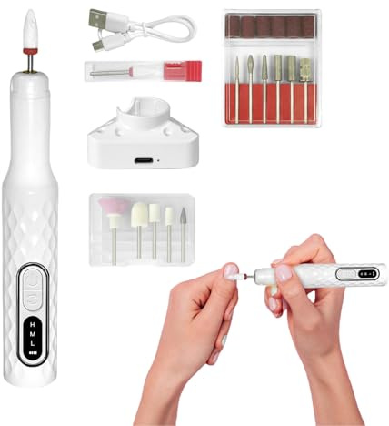 Electric Nail Drill File Professional - Cordless Nail Drill Electric File,15000 RPM Manicure Pedicure Grooming Tool with 3 Adjustable Speed for Grinding Polishing Shaping