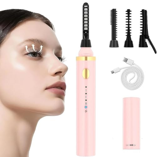 iToncs Beheizte Wimpernzange10 Sekunden Schnell Beheizba, VerbrüHungsschutz, Lang Anhaltende, 3 Temperaturstufen für Alle Wimpern Geeignet, Wimpern Curler Elektrisch für Lashes, Rosa
