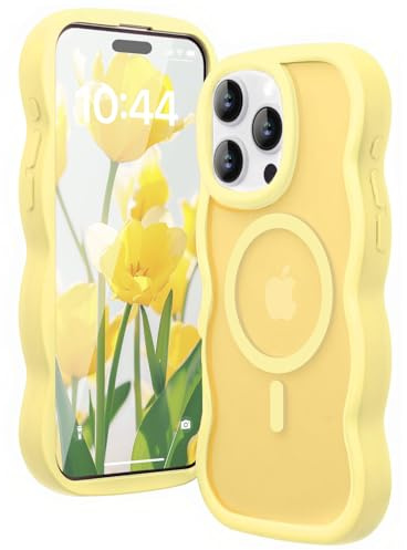 Amzfield Magnetic Case for iPhone 16 Pro, Wavy Translucent Schlank, Yellow | Compatible with MagSafe Wavy Translucent Soft Silicone Shockproof Cute Matte for Girl Women Drop Protection Soft Touch Pretty