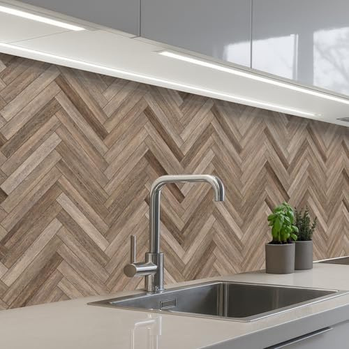KitchenYeah© Credence Adhesive Pour Cuisine 60x250 cm Panneau Mural Adhesif Fond De Hotte Plaque Pvc Murale Peel And Stick Protege Mur Motifs - Bois - Marron