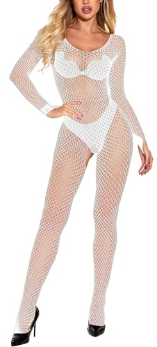 Mono de red para mujer, body transparente de manga larga, conjunto sexy, ropa de fiesta club, lencería completa