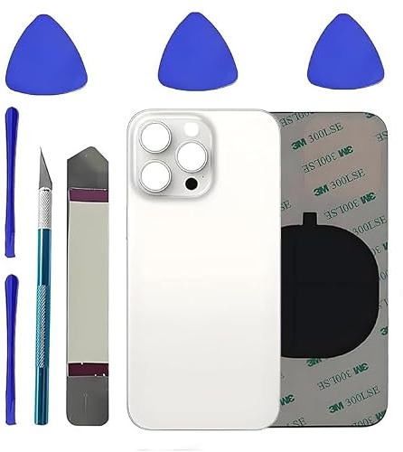 Alovexiong Hinterglas Ersatz für iPhone 15 Pro Max mit Reparaturwerkzeugen | Ersatz-Hinterglas für iPhone 15 Pro Max mit vormontierter Klebefolie inkl. Reparatur-Kit (Weiß)