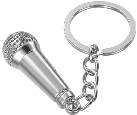 DONWOIE Microphone Keyring, Music Keychain Bag Charms for Women | Musician Key Rings with Minimalist Design and Silver Split Ring Gifts for Friends Family Classmates Girls