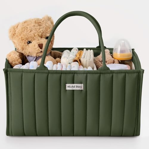 Blissful Diary Wickeltisch-Organizer, Wickelkorb für die Wickelstation, Stilvoller Wickelorganizer für Babybedarf, Unverzichtbares Geschenk zur Geburt und für die Baby-Wunschliste,Dunkelgrün