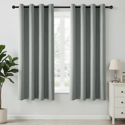 HushLoom Verdunklungsvorhänge Leinenoptik Thermo Graugrün H175 x B140cm | Thermovorhang 2er Set mit Ösen Vorhänge 100% Blackout Hitzeschutz Gardinen für Schlafzimmer Wohnzimmer Kinderzimmer