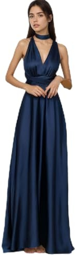 Jamron Donna Elegante Scollo a V Profondo Vestito Raso da Sera Multi Way Abito a Portafoglio Maxi Vestito da Ballo