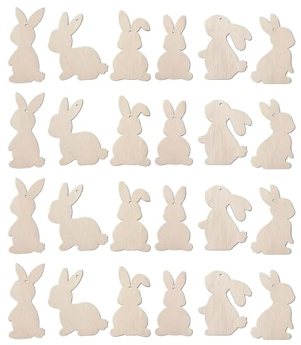 Reccisokz 24 Stück Osterdeko zum Aufhängen, Osterhasen Anhänger aus Holz, Osterhase Deko Holz, Osteranhänger für Geschenkanhänger Verpackung, Osterdeko