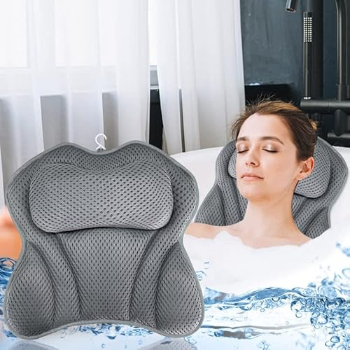 Cuscini Poggiatesta da Vasca,Cuscino da Bagno 4D con 6 Ventose Antiscivolo,Cuscino Vasca da Bagno,Cuscini Poggiatesta da Vasca Cuscino Poggiatesta Ergonomico per Tutti i Tipi di Vasca (A)