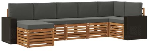 vidaXL Ecksofa Set 7 pcs Natur und Anthrazit Massivholz Akazie, Entdecke Moderne Garten-Sofa Designs, gemütliche Möbel für Terrasse, Lounge für Patio-Komfort