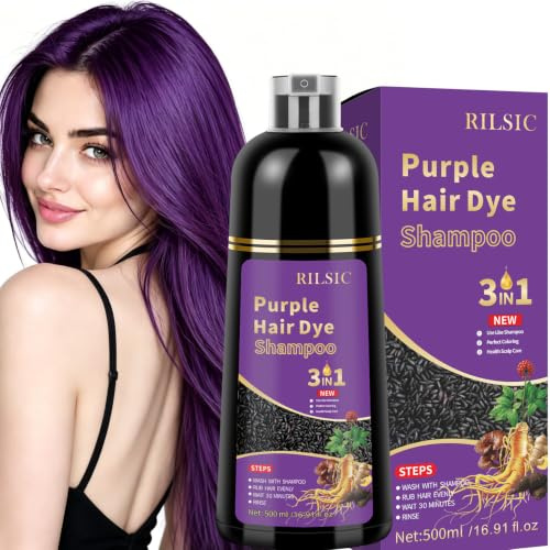 Hair Dye Shampoo 3 in 1, 500ML Colorante Nero per Donna Uomo,Colorante Capelli Istantaneo, Hair Color Shampoo - Naturale-per Capelli per Donna Uomo (Viola)