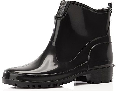 Ladeheid Stivaletti Donna in Gomma PVC Stivaletti Impermeabili da Donna Stivali Corti Eleganti in Gomma per la Pioggia per la Primavera e l'Autunno LA-930 (Nero/Nero 38 EU)