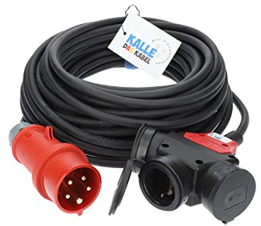 CEE-Verlängerungskabel Gummi H07RN-F 5G 2,5mm² auf 3-Fach SCHUKO Kupplung von KALLE DAS KABEL 25 Meter