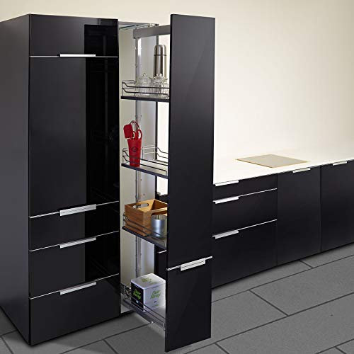 SOTECH Dispensa-X Apothekerauszug Silbergrau matt 1200-1600 mm inkl. SoftstopPlus, Clickfixx und 4 Arena Style Tablaren für 400 mm breite Schränke, Tragkraft 100 Kg Hochschrankbeschlag