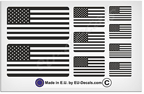 9 x USA Amerikanische Flaggen schwarz und weiß laminierter Aufkleber für Helm und Fahrrad, MioVespa Kollektion