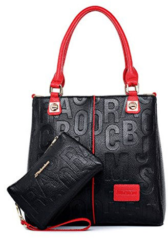 DEERWORD Damen Schultertasche Taschen Frauen Elegant Tasche Italien Vintage PU-Leder 5706 2-teilig set Schwarz