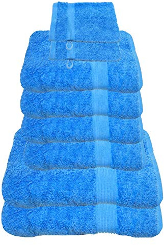 Julie Julsen 8 TLG Handtuchset 2 Badetücher 4 Handtücher + 2 Waschhandschuhe gratis Reine Baumwolle über 30 Farben Himmelblau