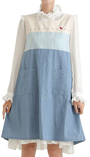 Cartoon Pony Stickerei Denim Baumwolle Pinafore Schürze Arbeitskleidung Backen Reinigung Finishing Schürze Eiscreme Gradation