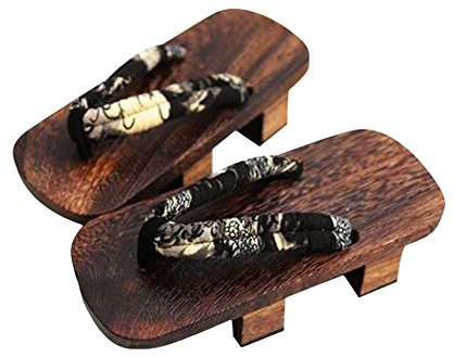 G-LIKE Japanische Clogs Sandalen Holzschuhe - Traditionelle Japanische Stile Heian Periode Geta Pantoffel Sommerschuhe Cosplay Samurai Rutschfest Flip-Flops für Frauen Männer - Holz (46-47, Schwarz)