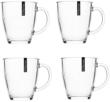 4 Clear Glass Drinking Mug 12oz Raised Lip Hot Chocolate Latte Mocha Tea Coffee