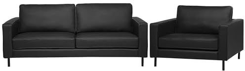 Wohnzimmer Set Sofa Sessel Leder moderne Wohnzimmermöbel in Schwarz Savalen