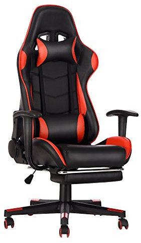 Gaming Chair, Racing Style Office High Back Ergonomic Conference Work Chair Reclining Computer PC Swivel Desk Chair 170 Degree Reclining Angle with Headrest, Lumbar Cushion & Footrest (Red)