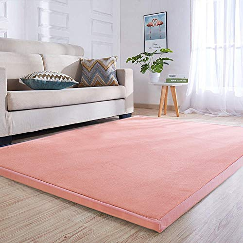 Loartee Samtmatte Teppich Matte,Kinderteppich Krabbeldecke Groß,3cm Dick Krabbelteppich,Gymnastik Teppich,für Baby,Kinderzimmer,Schlafzimmern(Rosenrosa,150x150cm)