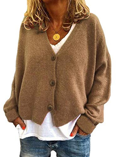 Onsoyours Gilet Cardigan Femmes Veste en Tricot Chaud Hiver Pull Tricoté Casual Grosse Maille Pull Outwear Blouson Chandail Sweater Outwear Mode B Kaki XXL