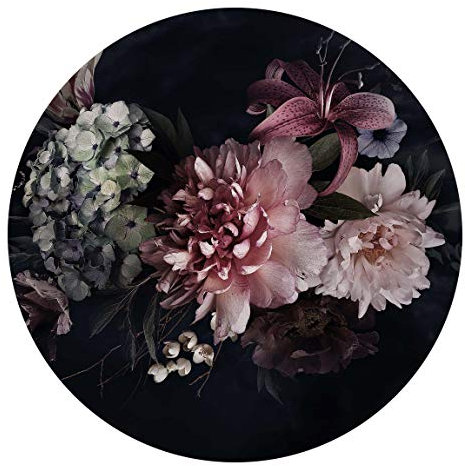 Runde Tapete selbstklebend - Blumen mit Nebel auf Schwarz 75x75cm