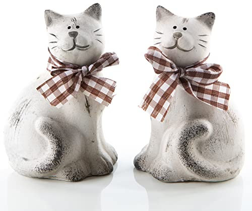 Logbuch-Verlag 2 kleine Deko Katzen Figuren zum Hinstellen Paar Geschenk Geburtstag 11 cm beige grau