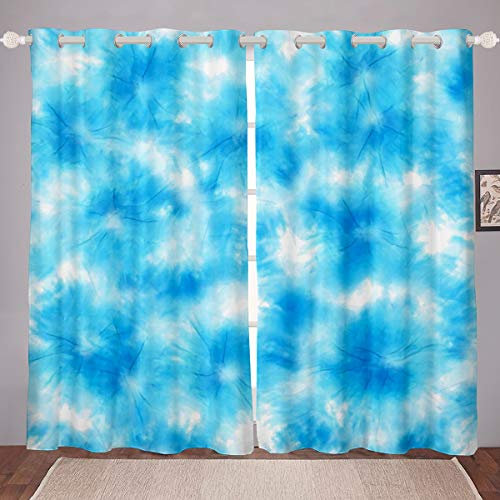Loussiesd Mädchen Tie Dye Bohemian Gypsy Fenstervorhang 175x140cm für Kinder Frauen Jugend Aquarell Blau Kunst Blickdichte Vorhänge Exotisches Stammesdekor Vorhänge