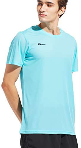 TLRUN Men's Ultra Lightweight Running Shirts Dry Fit Marathon Top Tee Cool Short Sleeve Athletic T-Shirts(Medium, Light Blue)