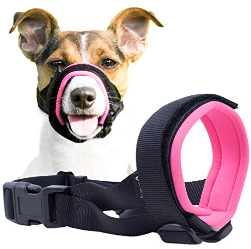 Sanfter Maulkorb für Hunde,verhindert Beißen und unerwünschtes Kauen,Sichere Komfort-Passform,Weiche Neoprenpolsterung,Trainingsguide hilft beim Aufbau von Bindungen mit Haustier (XS, Pink)