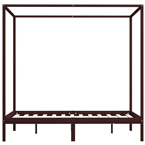 Atlojoys Himmelbett-Gestell, Holzbett, Massivholzbett, Bettrahmen, Für Erwachsene, Kinder, Jugendliche Bettrahmen aus Dunkelbraun Massivholzkiefernholz 204 x 124 x 200 cm