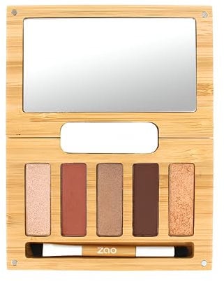 ZAO - Palette Spicy Chic – nachfüllbar mit Spiegel mit 5 Lidschatten + Pinsel mit doppelter Katzenzunge und abgeschrägtem Rand