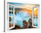 PICANOVA – Leinwandbild Island Godafoss im Fenster 120x80cm – Premium Leinwanddruck – Kunstdruck Auf 2cm Holz-Keilrahmen Für Schlaf- Und Wohnzimmer – Kollektion Wasserfälle