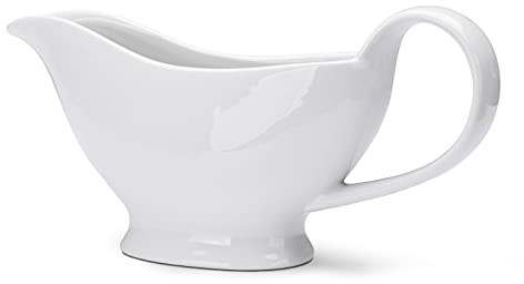 WishDeco White Gravy Boat, 8.5 oz Ceramic Gravy Jug, Small Sauce Jug with Smooth Handle, Porcelain Sauce Boat for Salad Dressing, Broth, Cream, Milk