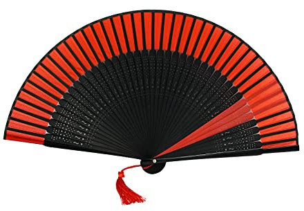 Portable Folding Fan Hand Held Bamboo Silk Folding Fan Hand Fan,Chinese/Japanese Charming Elegant Vintage Retro Style Women Hand Held Folding Fans Birthday Gifts Retro Fabric Fans (Red)