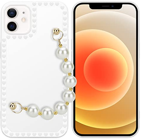 Cadorabo Hülle kompatibel mit Apple iPhone 12 Schutzhülle TPU Silikon Case Handschlaufen Design mit Perlen Slim Kratzfest Weiche Gummi mit Rundumschutz Case Hülle für iPhone 12 in Weiß